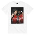 White T-shirt with front square photo graphic and trophy print