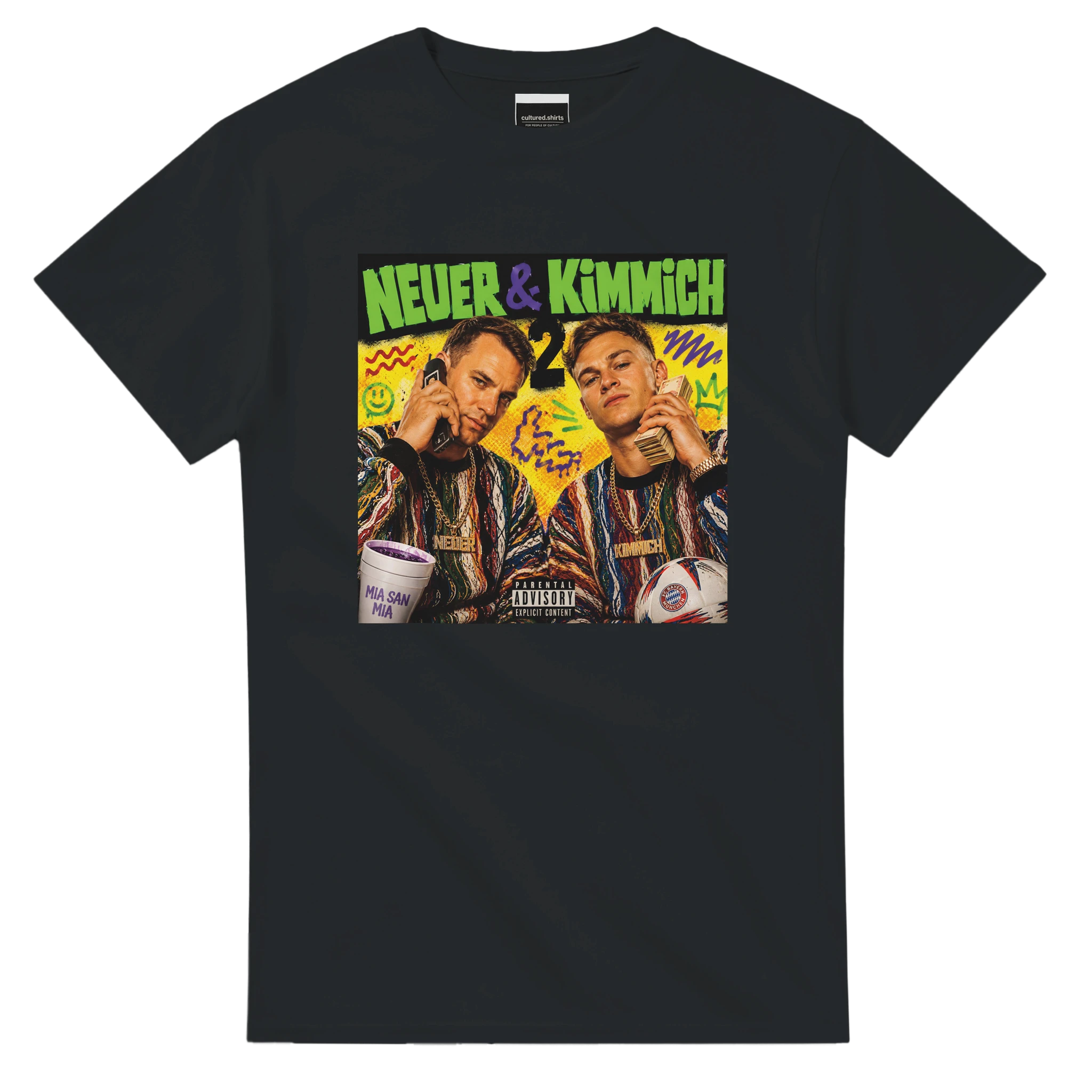 Black fan art T-shirt with NEUER & KIMMICH graphic on front