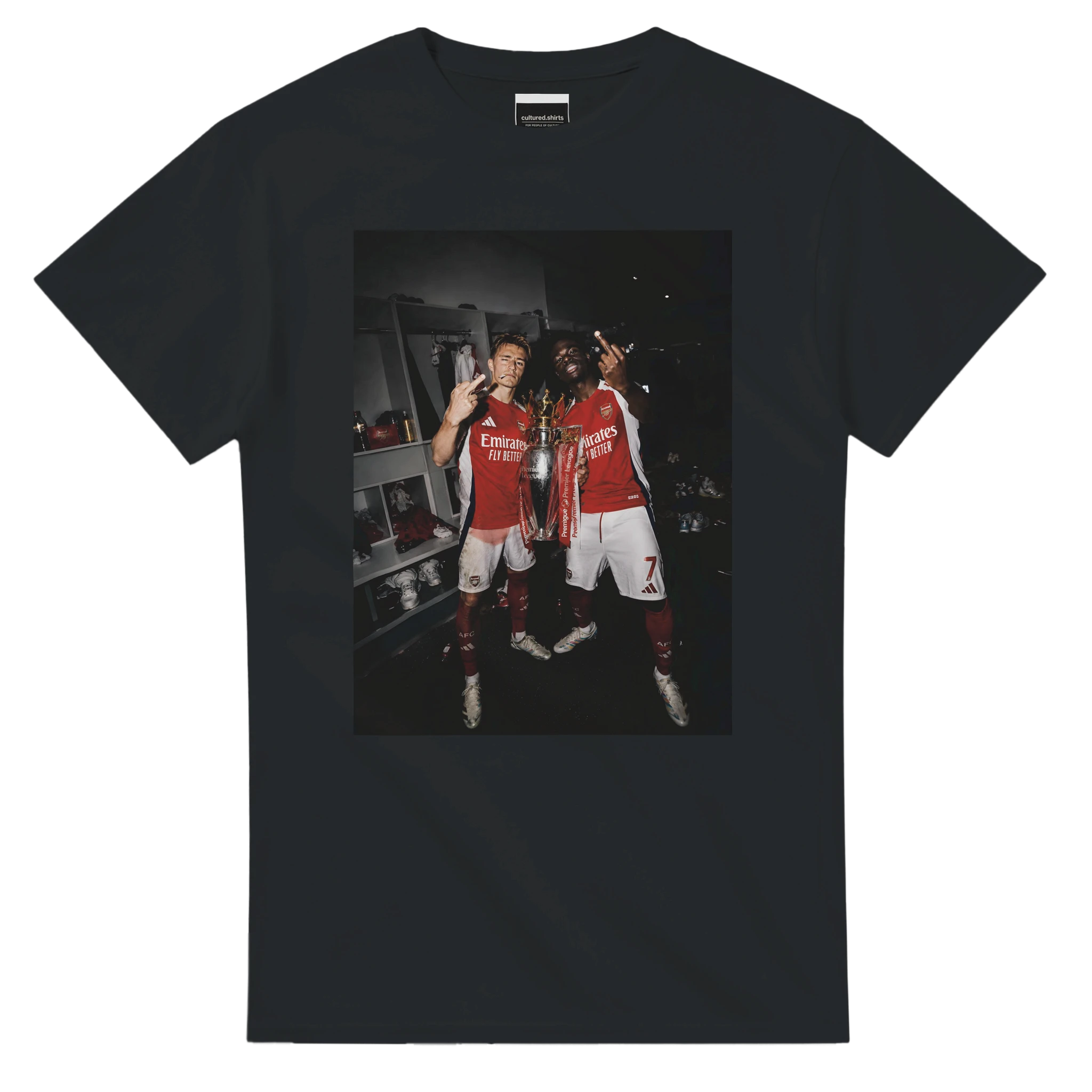 Black T-shirt with front fan-art photo graphic