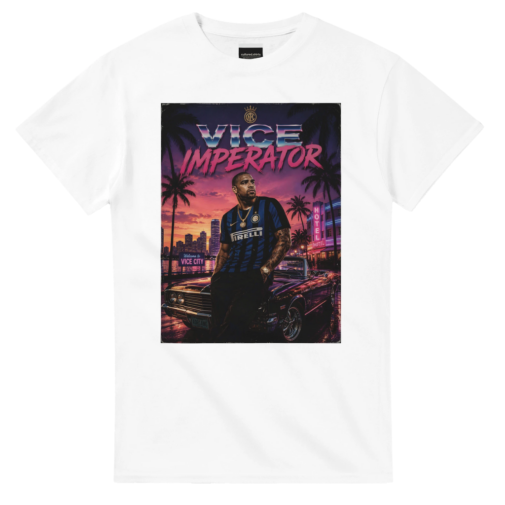 White crewneck T-shirt with large square street graphic print on chest