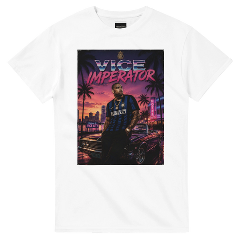 White crewneck T-shirt with large square street graphic print on chest