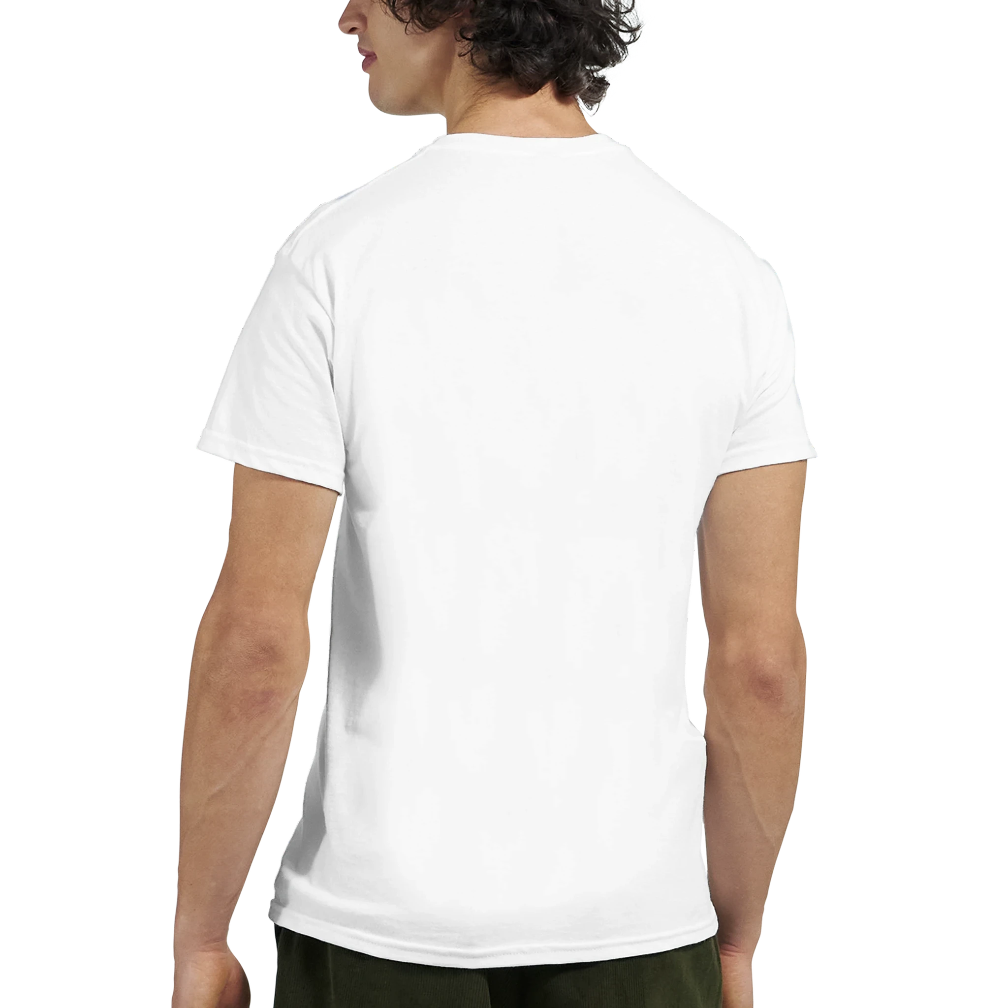 White crewneck T-shirt with no visible back graphic
