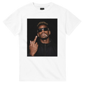 White T-shirt with portrait graphic of a man in sunglasses, peace sign
