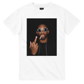White graphic football T-shirt with portrait and star sunglasses print