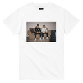 White T-shirt with front rectangular photo print of two men