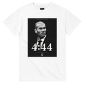 White Zinedine Zidane T-shirt with black square portrait graphic and '4:44' text