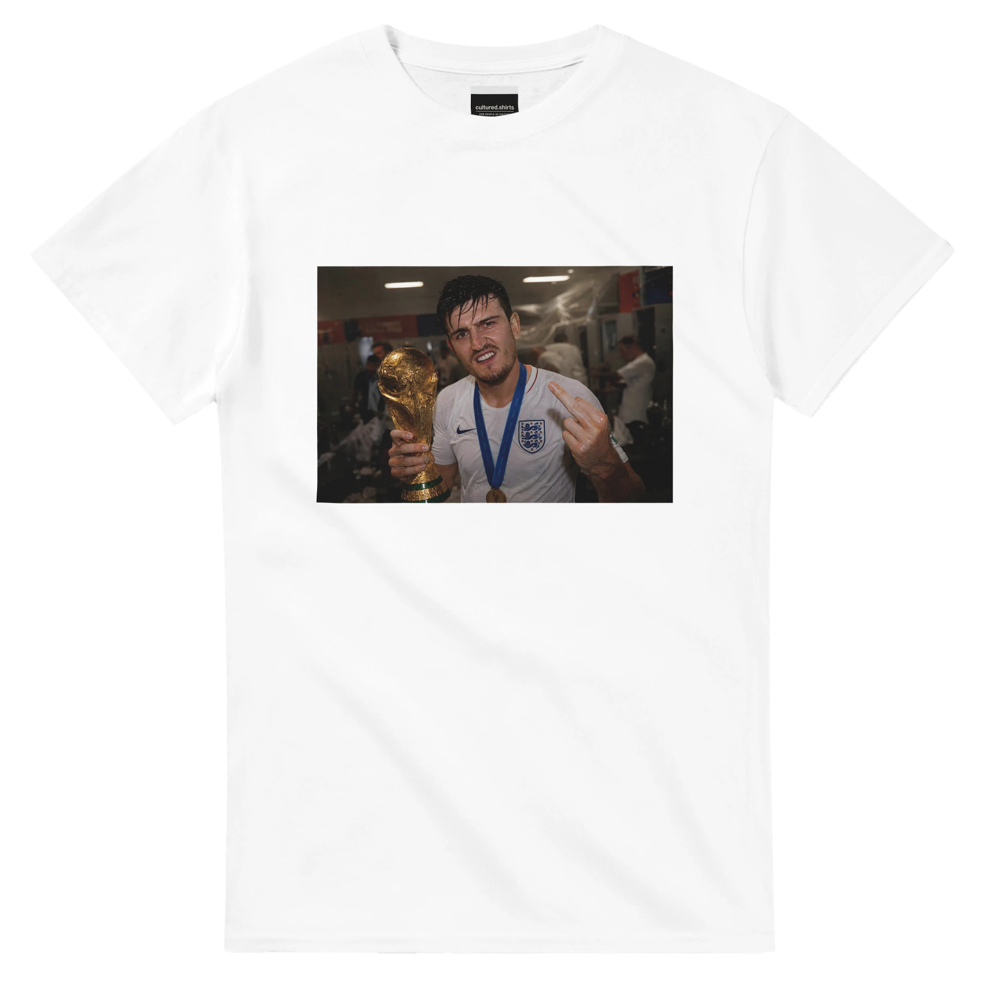 White crewneck T-shirt with rectangular front photo graphic