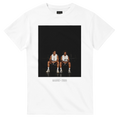 White short-sleeve T-shirt with front graphic of two soccer players and text, Madrid 2009