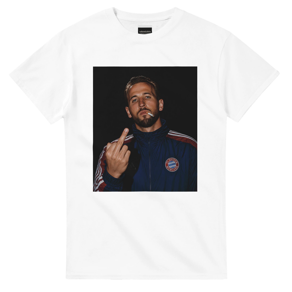 White cotton graphic football tee with square portrait print