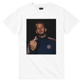 White cotton graphic football tee with square portrait print