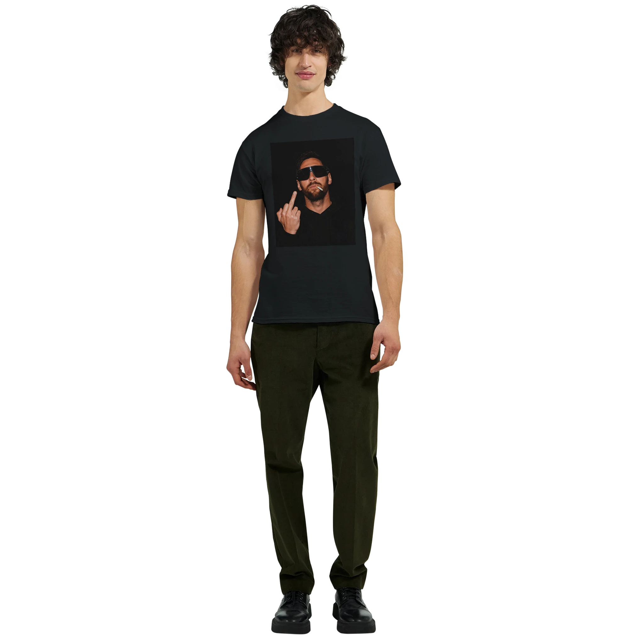 Black men’s T-shirt with square portrait graphic on chest