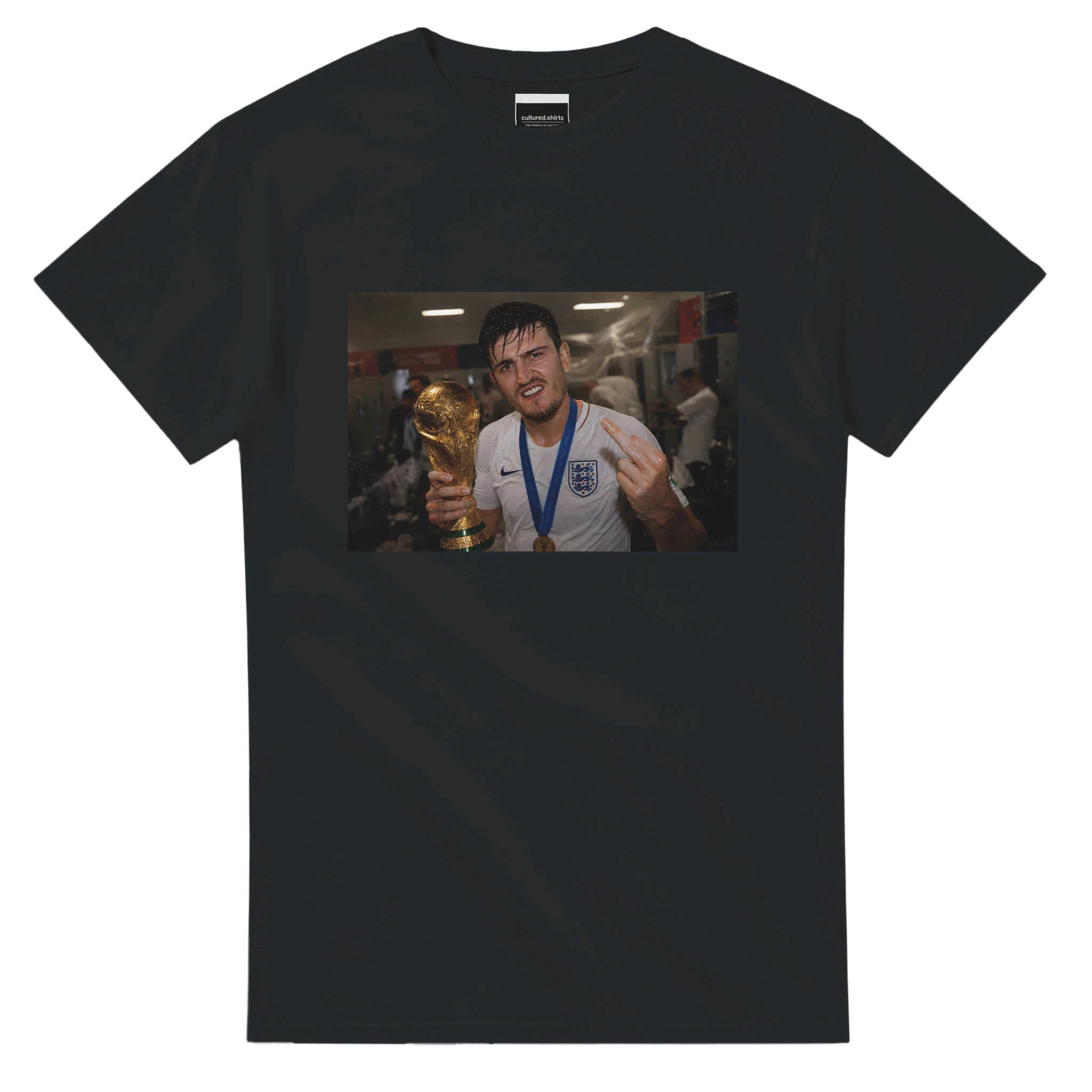 Black crewneck T-shirt with rectangular front photo graphic