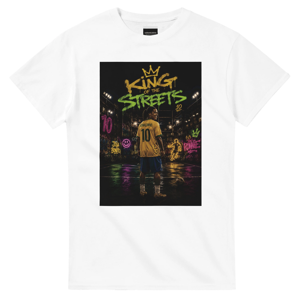White T-shirt with centered square street football graphic print