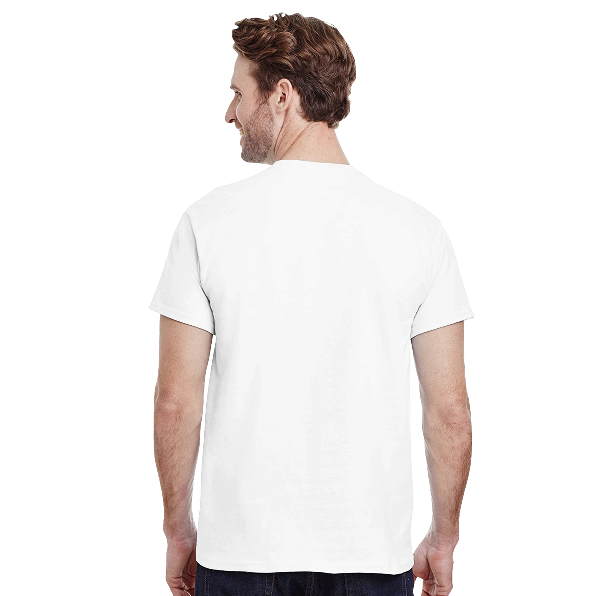 White T-shirt back view, plain crew neck