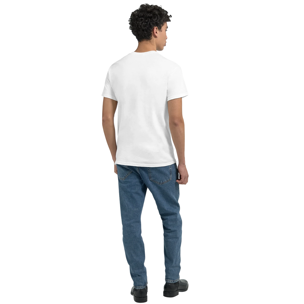 White crewneck T-shirt with no visible back graphic