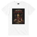 White T-shirt with square 'Nati Stammisch' graphic print on chest