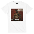 White graphic T-shirt with Balotelli portrait and red album-style cover print
