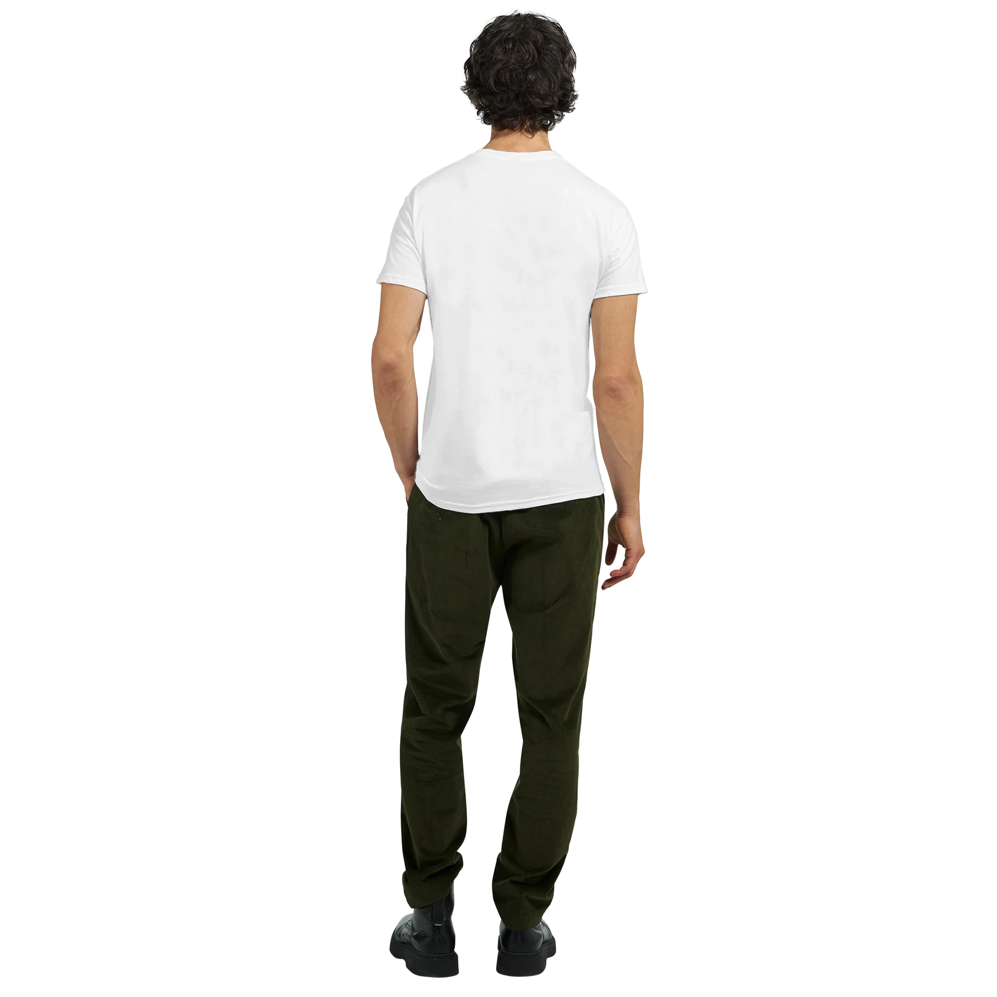 White crewneck football T-shirt back view, plain