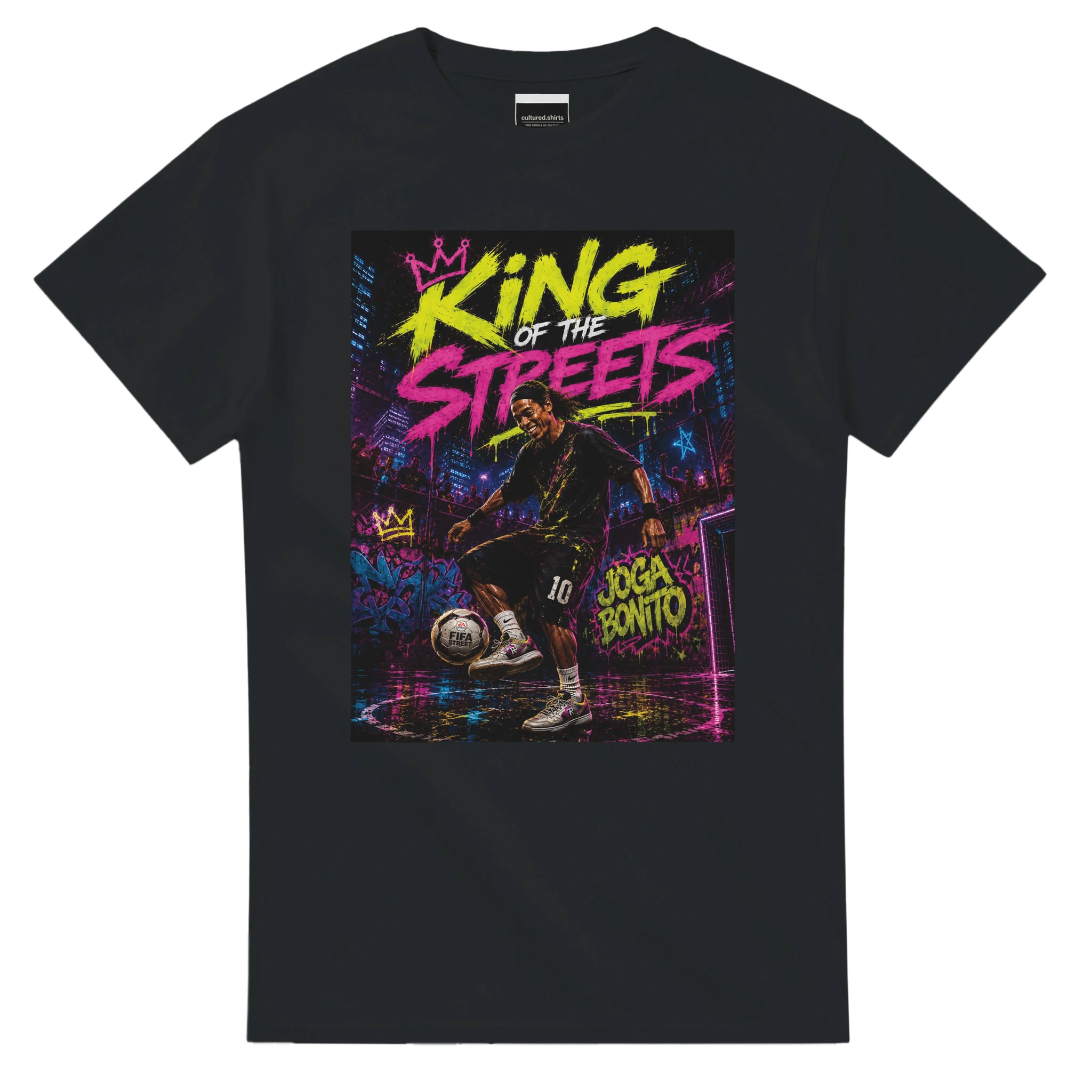 Black T-shirt with colorful "King of the Streets" graphic front