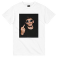 White crewneck football T-shirt with square star-shades graphic front print